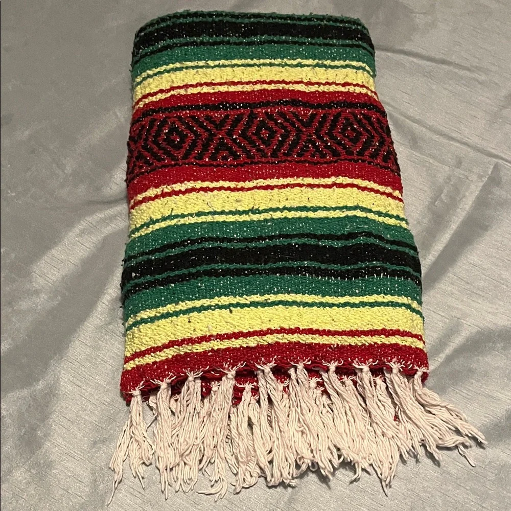 Mexican Multicolor Striped Woven Throw Blanket